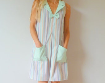 Pinafore dress in multicolored striped cotton