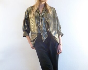 Lockere schwarz-goldene Bluse mit Krawatte DIANE