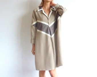 Robe ample en drap de laine fine camel et col tailleur SOLANGE