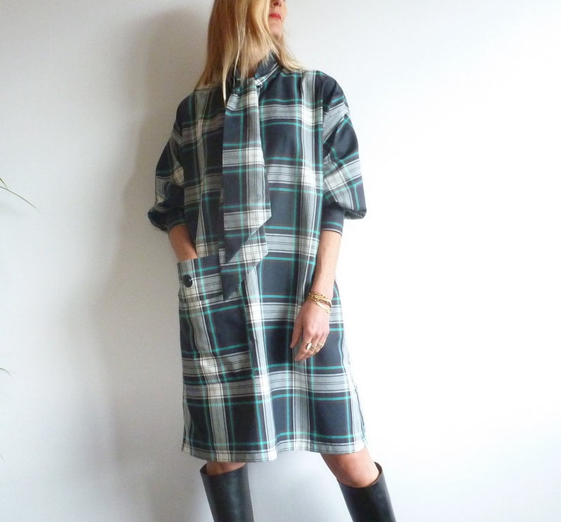 Marineblaues Canvas-Kleid aus Tartan aus Lavallère ALOÏSE Bild 4