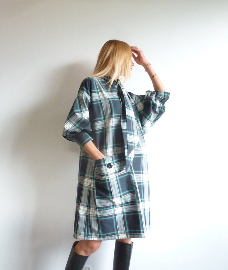 Marineblaues Canvas-Kleid aus Tartan aus Lavallère ALOÏSE Bild 5