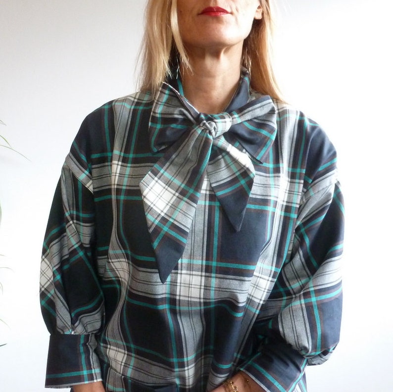 Marineblaues Canvas-Kleid aus Tartan aus Lavallère ALOÏSE Bild 8