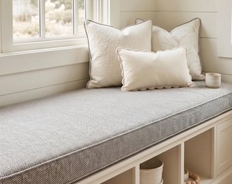 Customisable Indoor Bench Cushion 3" Cushion Thick Cotton Light Grey Linen Pillow Window Seat Cushion Non Fading Bench Cushion