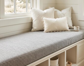 Customisable Indoor Bench Cushion 3" Cushion Thick Cotton Light Grey Linen Pillow Window Seat Cushion Non Fading Bench Cushion