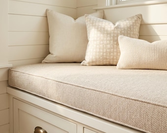 Customisable Indoor Bench Cushion 3" Cushion Thick Beige Cotton Linen Pillow Window Seat Cushion Non Fading Bench Cushion