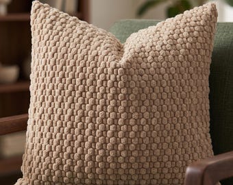 Knitted Cotton Linen Pillow Cover Comfy Cosy Cushion Neutral Home Decor Living Room Bedroom Gift for Her