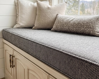 Customisable Indoor Bench Cushion 3" Cushion Thick Cotton Black Grey Linen Pillow Window Seat Cushion Non Fading Bench Cushion
