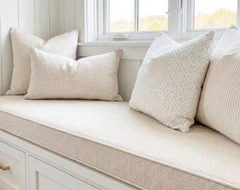 Customisable Indoor Bench Cushion 3" Cushion White Thick Cotton Linen Pillow Window Seat Cushion Non Fading Bench Cushion