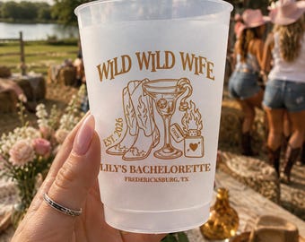 Personalized Western Bachelorette Frosted Cups, Wild Wild Wife Cowgirl Party Drinkware, Rodeo Bride Favors, Custom Nashville Bach Cups