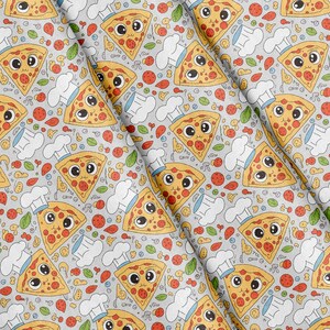 Fabric by the meter,Kawaii Pizza Chefs Pattern, Polyester, 147 cm Wide, for Crafting, Sewing, Upholstery, Clothing