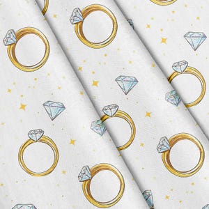 Fabric by the meter，Diamond Rings Gemstones pattern, Polyester, 147 cm Wide, for Crafting, Sewing, Upholstery, Clothing