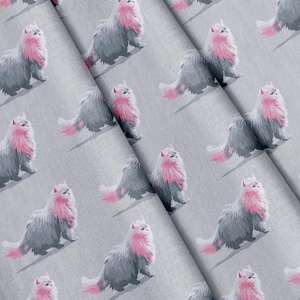 Tela por metro, estampado de gato persa rosa, poliéster, 147 cm de ancho, para manualidades, costura, tapicería y confección de ropa.