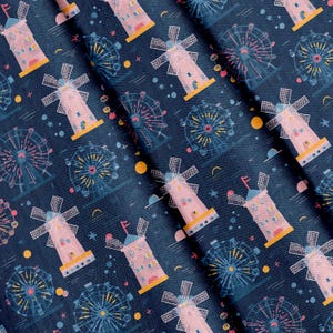 Fabric by the meter ,Carnival Ferris Wheels Pattern, Polyester, 147 cm Wide, for Crafting, Sewing, Upholstery, Clothing