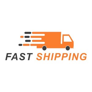 May include: A graphic logo featuring an orange delivery truck silhouette with motion lines trailing behind it in orange and dark gray. Below the truck, the text FAST SHIPPING is displayed in a bold, sans-serif font with FAST in dark gray and SHIPPING in orange.