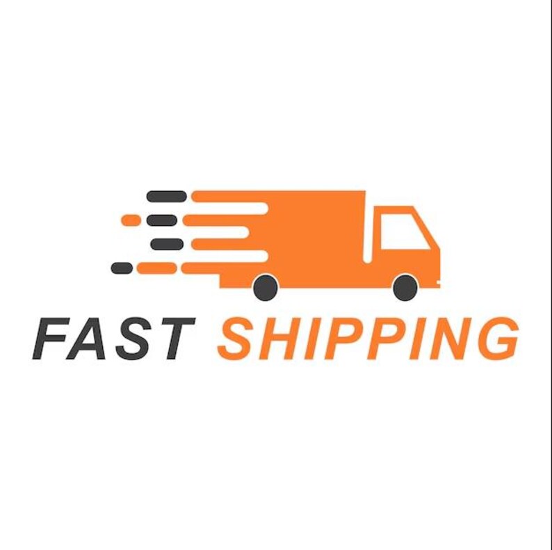 May include: A graphic logo featuring an orange delivery truck silhouette with motion lines trailing behind it in orange and dark gray. Below the truck, the text FAST SHIPPING is displayed in a bold, sans-serif font with FAST in dark gray and SHIPPING in orange.