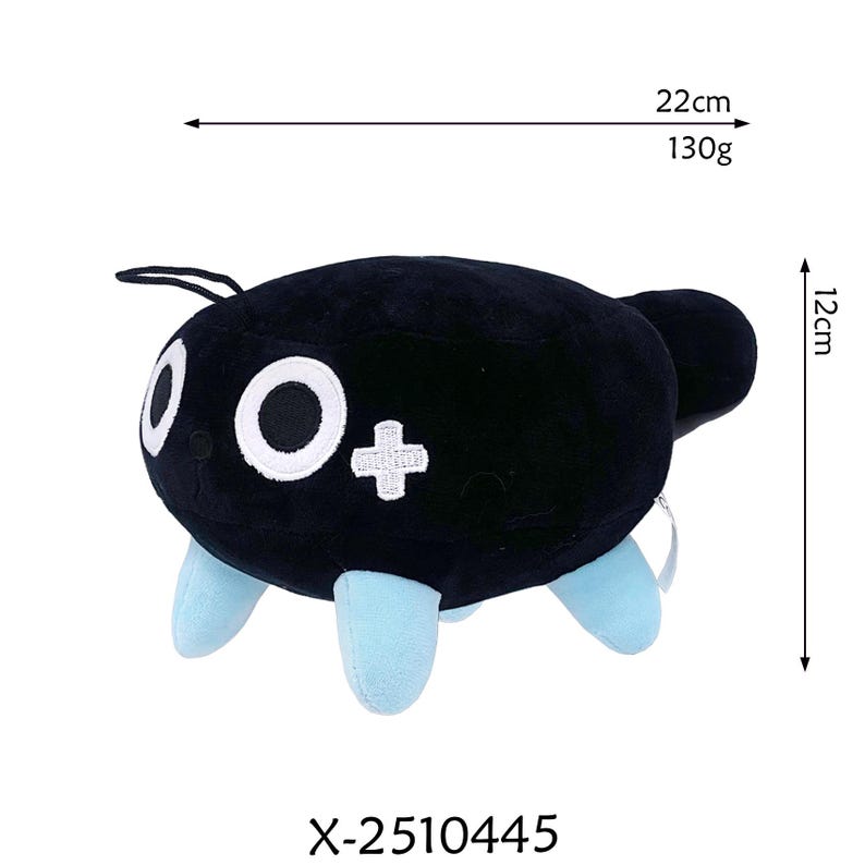 K&ouml;nnte beinhalten: Schwarzes Pl&uuml;schtier mit wei&szlig;en Augen und einem wei&szlig;en Kreuzsymbol. Das Spielzeug hat hellblaue F&uuml;&szlig;e und ist 22 cm lang und 12 cm hoch. Es wiegt 130 g. Der Produktcode lautet X-2510445.