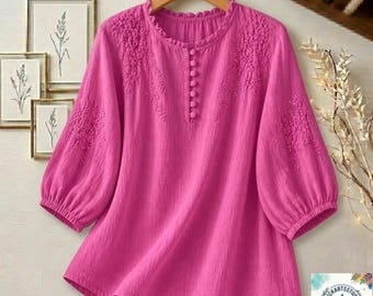 Klassieke geborduurde blouse voor dames, boho gebloemde cottagecore-top, handgemaakt boerentuniekshirt