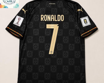 CR7 Portugal zwart voetbalshirt handgemaakt katoen Ronaldo #7 fan voetbalshirt sportkleding cadeau