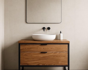 Live Edge Wood Bathroom Vanity   Epoxy Resin Bathroom Cabinet   Modern Rustic Oak Vanity with Metal Frame