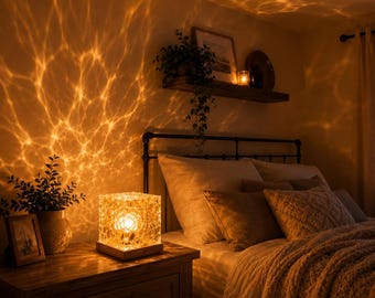 Water Wave Projector Lamp | RGB Crystal Cube Night Light | Remote Control Ambient Lighting | Bedroom Decor Gift