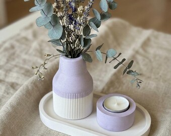 Conjunto decorativo de flores secas con jarrón y portavelas sobre bandeja | Idea de regalo | Decoración bohemia para el hogar | Recuerdo | Decoración | Pieza única | Escandinavo