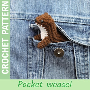 Pocket weasel amigurumi crochet pattern to make a weasel or stoat or ermine
