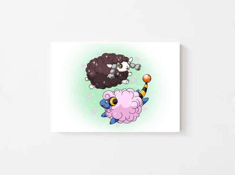 Anime Tattoo Art Print Shiny Mareep and Wooloo Fan Art Etsy