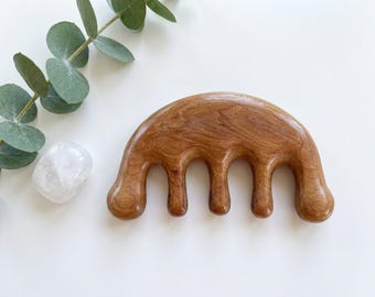 Natural Fragrant Wood Scalp Massage Comb, 5 Wide Tooth Meridian Scraping Tool, Handcrafted Hair Care Gift