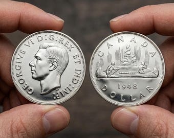Dollaro d'argento canadese del 1948, monete d'argento del Canada di Giorgio VI, collezione di monete antiche "Voyageur", collezione di monete rare da collezione