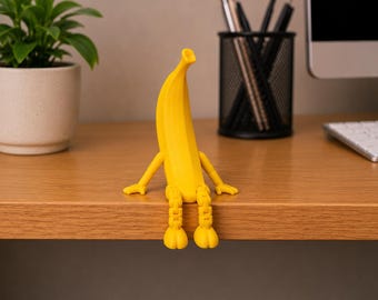 Buddy articulé en forme de banane | Figurine banane amusante imprimée en 3D | Décoration de bureau mignonne | Garde d'étagères de bureau | Cadeau jouet banane