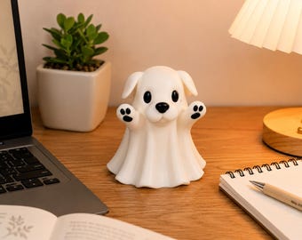 Cute Ghost Dog 3D Printed Desk Decor | Kawaii Puppy Ghost Figurine | Halloween Desk Accessory | Cute Office Decoration | Spooky Cute Gift