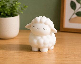 Cute Sleeping Sheep Figurine – Minimalist White Lamb Desk Statue, Cozy Nursery Decor, Aesthetic Nightstand Ornament, Sheep Lover Gift