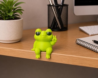 Figurine de gardienne d'étagère de grenouille mignonne, décoration de bureau de grenouille, statue de grenouille drôle, ornement de grenouille imprimé en 3D, cadeau copain d'étagère de bureau