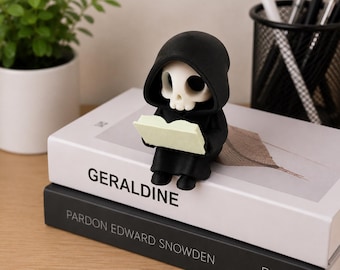 Mignonne Faucheuse gardienne d'étagère – Figurine fantôme de lecture imprimée en 3D, décoration gothique pour coin de livre, gardien d'étagère effrayant, jouet de bureau Halloween