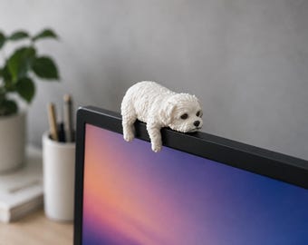 Cute Puppy Monitor Topper, Dog Screen Decor, Kawaii Desk Accessory, Computer Monitor Buddy, Office Desk Decor, Gift for Dog Lovers