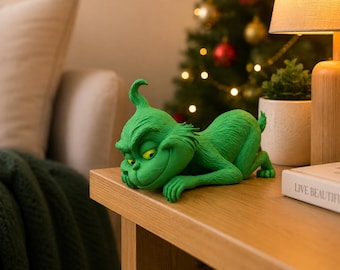 Garde d'enfants verte espiègle, décoration de bureau drôle de vacances, figurine fantaisiste de bord d'étagère, ornement de personnage imprimé 3D