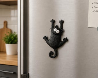 Funny Hanging Cat Fridge Magnet | Cute Refrigerator Magnet | Cat Lover Gift | Kitchen Decor | 3D Printed Black Cat Magnet