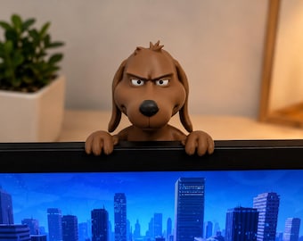 Surmatelas pour moniteur pour chien grincheux | Décoration de bureau imprimée en 3D | Ami drôle d'écran d'ordinateur | Accessoire de bureau | Cadeau mignon de gardien d'étagère de chien