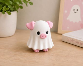 Mini figurine de cochon fantôme mignonne, décoration de bureau fantôme de cochon kawaii, statue animal imprimée en 3D, décoration de bureau amusante, ornement d'étagère mignon