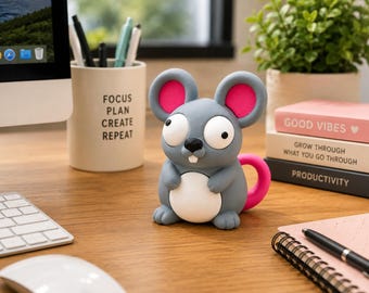 Goofy Mouse Desk Decor with Movable Eyes, Funny Mouse Figurine, Cute Office Shelf Decoration, Kawaii Animal Gift