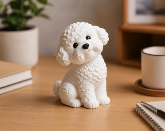 Cute White Puppy Desk Decor, Dog Lover Gift, Mini Dog Figurine, Office Desk Accessory, Kawaii Puppy Statue, Home Decor