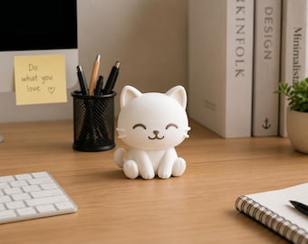 Cute Cat Figurine Decor | Kawaii Cat Desk Accessory | Minimalist Shelf Decoration | 3D Printed Cat Statue | Gift for Cat Lovers