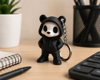 Porte-clés à capuche panda mignon, breloque de sac panda kawaii, accessoire de sac à dos, porte-clés animal, cadeau pour les amateurs de panda, ami de bureau mignon