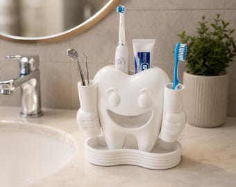 Organisateur de porte-brosse à dents mignon, rangement de salle de bain en forme de dent, organisateur de soins dentaires, décoration de salle de bain amusante, support pour dentifrice et brosse à dents