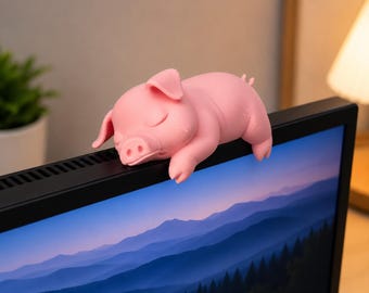 Surmatelas Cochon endormi | Copain mignon d'écran de porc | Décoration de bureau imprimée en 3D | Ornement de bord d'écran | Accessoire de bureau kawaii