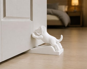Cute Dog Door Stopper, 3D Printed Puppy Door Wedge, White Dog Door Holder, Bedroom Door Stop, Dog Lover Gift, Modern Home Decor