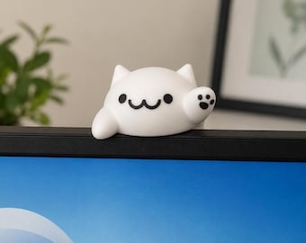 Cache-écran mignon pour écran de chat, décoration de chat avec dessus en moustiquaire, compagnon de bureau kawaii, compagnon d'écran d'ordinateur, cadeau déco de bureau imprimé en 3D