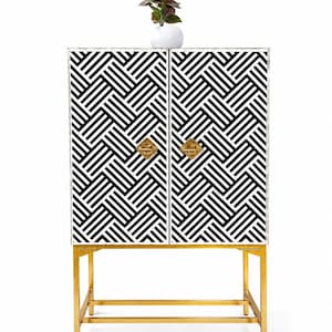 Handmade Bone Inlay Bar Cabinet - 2 Door Storage