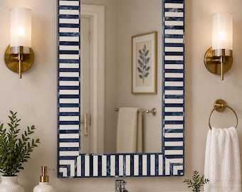 Marco de espejo con incrustaciones de hueso hecho a mano - Decoración de pared de inspiración marroquí