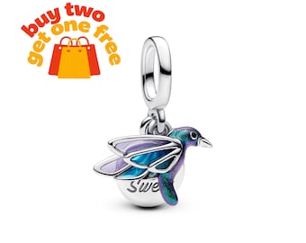 Hummingbird Double Dangle Charm,925 Sterling Silver Charm Bracelet Compatible with Pandora for Girls Gift